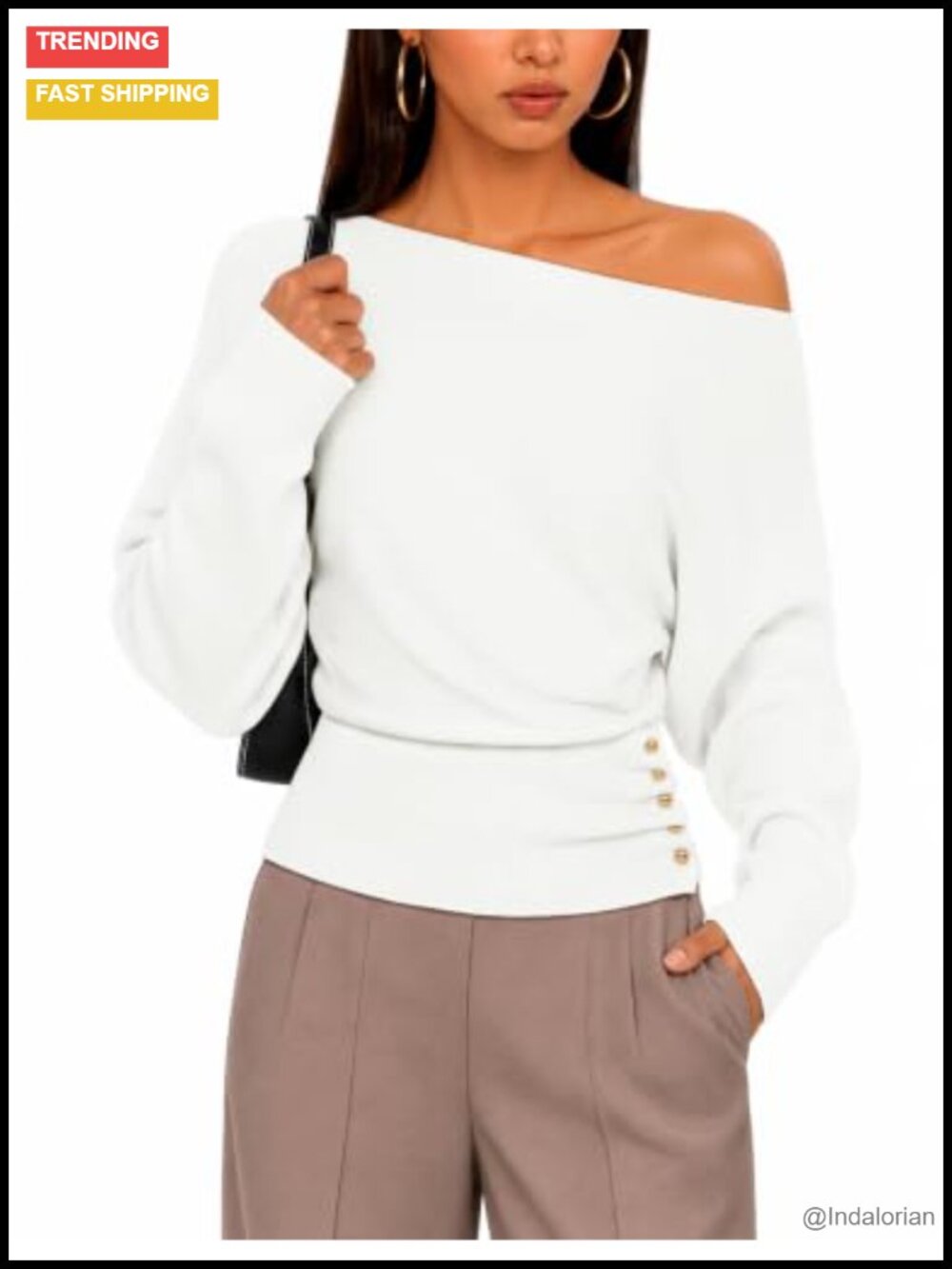 ZESICA Women's Off Shoulder Sweater Gold Button Ribbed Knit Pullover Top